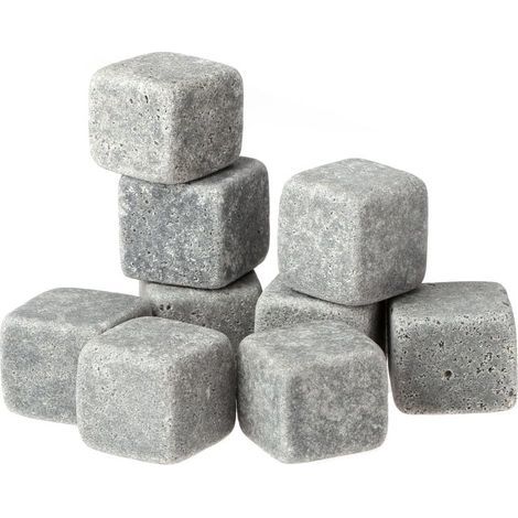 9 Whisky-Eiswürfel aus Speckstein mit Kordelzugbeutel, ideal für Getränkekühler und Bier.