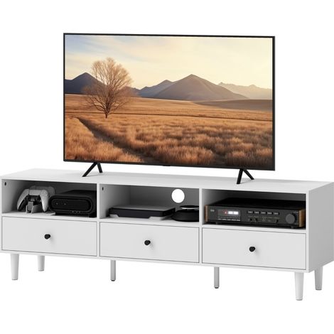 Mueble TV blanco de 140 cm con 3 cajones y 3 compartimentos abiertos (1/5)
