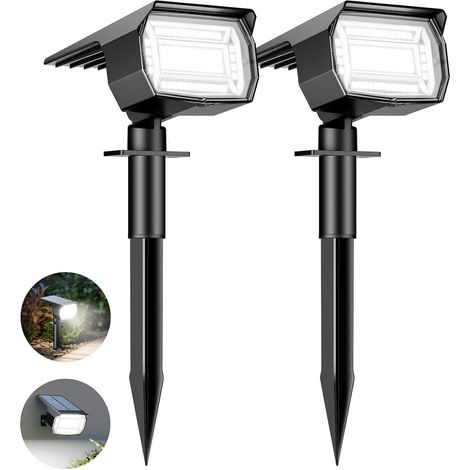 Set of 2 Outdoor Solar Spotlights, 72 LED Waterproof IP65 Solar Lights, Solar Lights with 3 Lighting Modes, 120° Adjustable Outdoor Solar Floodlight for Garden, Driveway, Path, Cool White (1/4)