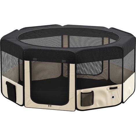 Parc pliable pour chiens et chats, parc portable pour petits animaux, tissu Oxford imperméable, Ø90 x 41 cm, noir (1/5)