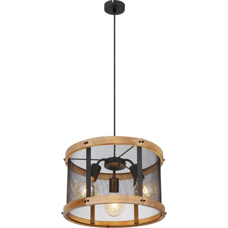 Globo Jeanie Suspension cylindrique noire mate, 3 ampoules E27