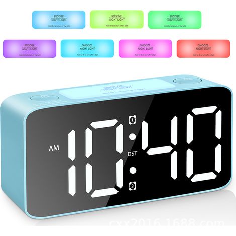 Superlauter Wecker für Erwachsene mit tiefem Schlaf, Digitaluhr mit 7-farbigem Nachtlicht (hellblau) (1/5)
