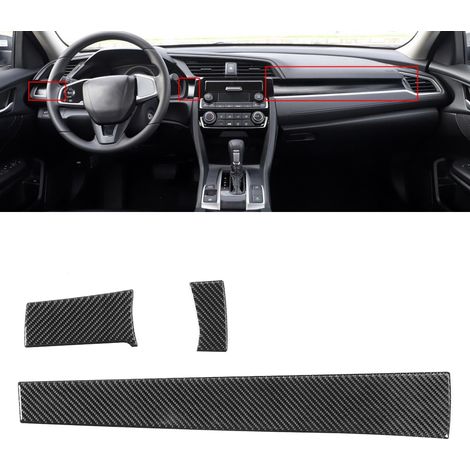 3-teiliges Set Mittelkonsolen-Zierleisten aus Echtcarbon, Armaturenbrettabdeckungen und Aufkleber, passend für Honda Civic 2016-2019 (1/5)