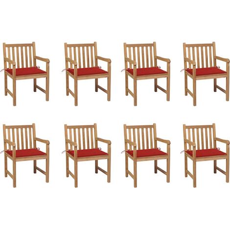 vidaXL Chaises de jardin lot de 8 avec coussins rouge Bois teck massif (1/5)