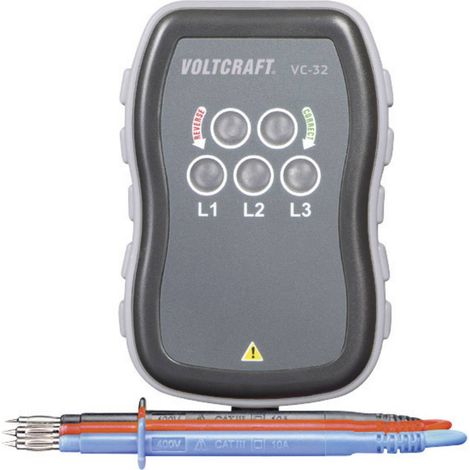 Voltcraft – Testeur de champ rotatif CAT III 440 V – Détecteur de phase pour réseaux triphasés – IP64 – Affichage simultané des phases