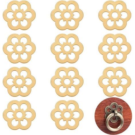 10 rondelle di supporto in ottone, rondelle piatte a forma di fiore dorate, guarnizione decorativa, ferramenta classica per mobili, decorazione per porte, mobili, ornamenti per armadi. (1/5)