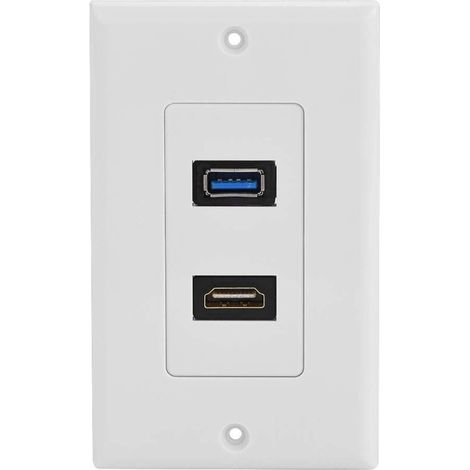 Prise HDMI et USB 3.0 prise murale, prise encastrée prise murale, 2 ports HDMI prise de jonction haute vitesse prise encastrée, blanc-Fei Yu (1/5)