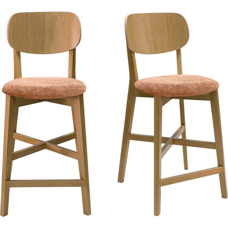 Barhocker aus hellem Eichenholz und Stoff mit Samteffekt Terracotta H65 cm (2er-Set) LUCIA