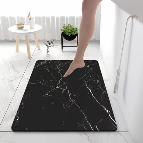 Tapis de Bain Diatomite 40x60 cm, Tapis en Pierre, Séchage Rapide, Antidérapant, avec Papier Abrasif, Tapis Rigide Absorbant, Anti-Moisissure, pour Salle de Bain et Douche (Marbre Noir) (1/5)