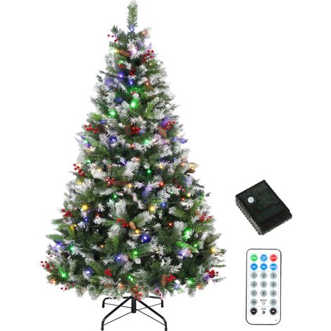HOMCOM árbol de navidad nevado con 400 led blanco cálido y multicolor, 210 cm, 1253 ramas, 11 modos, 44 piñas, 44 bayas, mando, base de acero plegable (1/5)