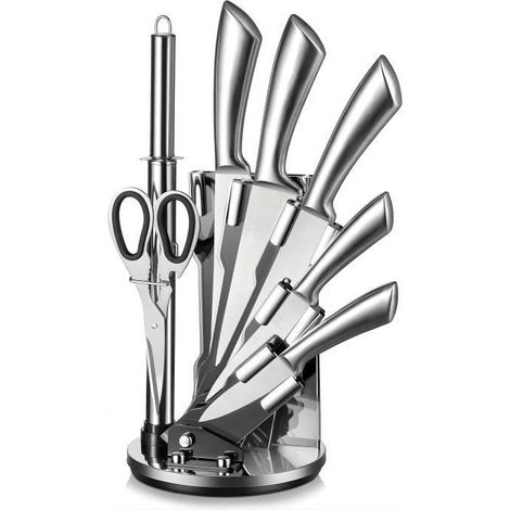 7 Pièces Couteaux de Cuisine Professionnels, BIENCOME® Ensemble de Couteaux Acier Inoxydable Avec Porte-Couteau Manche Ergonomique