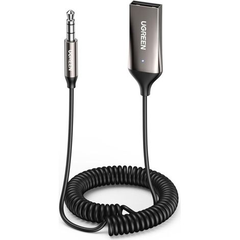 Adaptateur Jack Bluetooth 5.3 pour Voiture Récepteur Aux 3.5mm et USB pour Autoradio Enceinte Haut Parleur Amplificateur, Appel Mains Libres (Gris Foncé) (1/5)