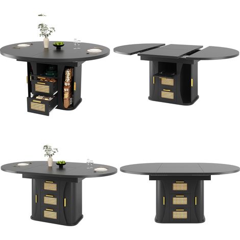 Mesa de comedor extensible con almacenaje, 118-158 cm, MDF efecto madera, negro/natural/marrón (1/5)