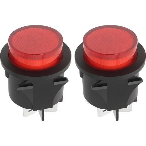 Lot de 2 boutons poussoirs 25 mm AC 250 V 16 A Interrupteur marche/arrêt 4 broches Prise plate Lumière rouge Interrupteur lumineux pour voiture, bateau, appareils ménagers et appareils médicaux (1/5)
