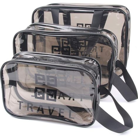 Set di 3 trousse da toilette trasparenti e impermeabili, in PVC, ideali per viaggi e bagaglio a mano, per uomo e donna. (1/5)