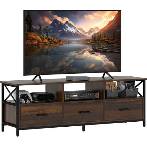 Mobile TV, 3 cassetti, 3 ripiani, marrone rustico, 147 × 40 × 50 cm, truciolato, metallo (1/5)