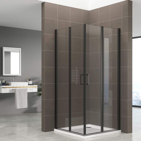 Duschbär - Duschkabine ALINA, Höhe: 180 cm Eckduschkabine mit Falttüren aus 6 mm durchsichtigem Nano-Sicherheitsglas mit schwarzen Aluminium Profilen DGK61 85x85 cm (1/5)