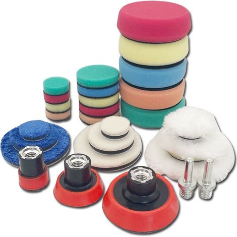 Kit de 29 éponges à polir avec embouts M14 pour le polissage automobile avec polisseuses double action RO/DA (1/3)