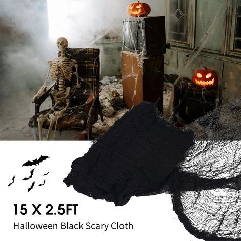 15 x 2,5m Drapé Noir Effrayant pour Décoration Halloween, Tissu Fantôme pour Portes Fenêtres Maison Hantée, Accessoire Fête Spooky