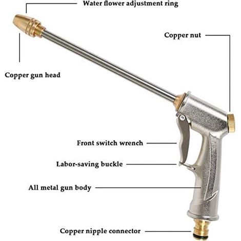 Arrosoir Pistolet - Corps En Alliage De Zinc - Tête En Laiton - Raccord Cuivre 3/4 Pouces - 4 Modes De Pulvérisation - Pour Jardin Pelouse Nettoyage Voiture - 1 Pièce (1/4)