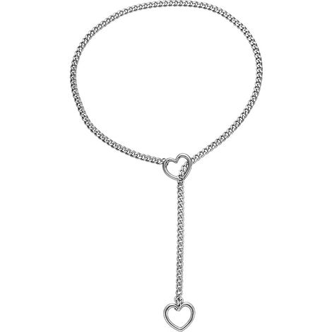 Collier sautoir ajustable en acier inoxydable pour homme, style punk gothique cubain, collier à maillons coulissants avec anneau en forme de cœur pour femme (1/5)