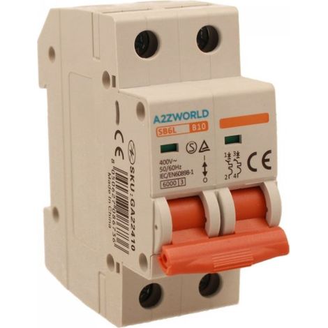 MCB Interruttore Magnetotermico Automatico Curva B 2P 2M 6000A B10A AC 400V IP20 IEC60898-1 SB6L