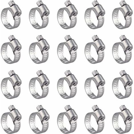 Lot de 20 Colliers de Serrage en Acier Inoxydable - Réglables (16-25mm), Résistants à la Rouille, pour la Fixation des Tuyaux