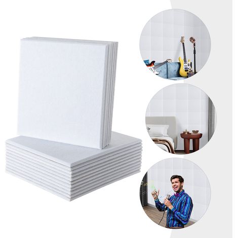 Lot de 18 panneaux acoustiques blancs 30x30cm - épaisseur 9mm, polyester, anti-bruit