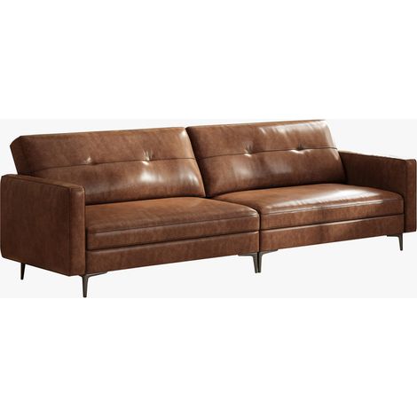 Canapé droit vintage 3 places 220 cm – Cuir huilé et similicuir – Structure métal marron – Confort optimal pour salon ou bureau (1/5)