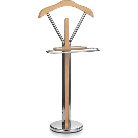 Idimex – Valet de chambre en métal chromé – Finitions hêtre MDF – Avec tablette vide-poche – Design moderne et élégant (1/3)