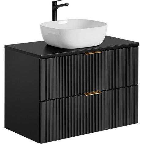 Mobile sottolavabo NOXERA 80 cm – Nero opaco – 2 cassetti + piano per lavabo + lavabo