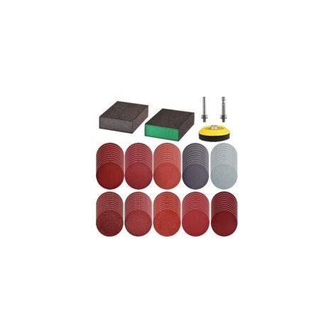 Lot 100 Disques Abrasifs 75mm pour Perceuse, Papier Ponçage Auto-agrippant P80-3000 avec Plateau 6,35mm et Éponge (1/5)