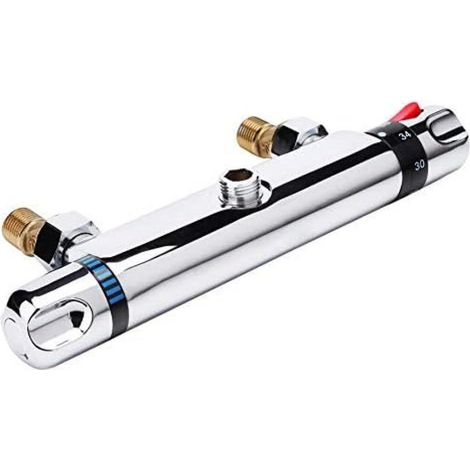 Mitigeur Thermostatique Douche, Anti-BrûLure Avec Bouton De Sécurité 38 ℃ Thermostatique Douche en Laiton, Chromé, Raccord F (1/5)
