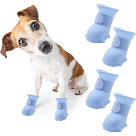 Scarpe per cani, set da 2, impermeabili e antiscivolo, con design a balena blu, per cani e gatti di piccola e media taglia, proteggono le zampe da pioggia e neve. (1/5)