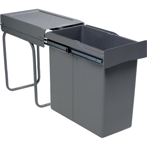 Poubelle tri sélectif coulissante 40L – 1 seau – Amortisseur sans – Hauteur 537 mm – Largeur 255 mm – Métal et plastique – Anthracite – Gollinucci (1/2)