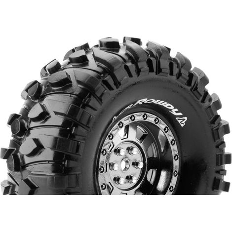 Louise RC - CR-ROWDY - 1-10 Crawler Tire Set - Mounted - Super Soft - Black Chrome 1.9 Wheels - Hex 12mm - L-T3233VBC