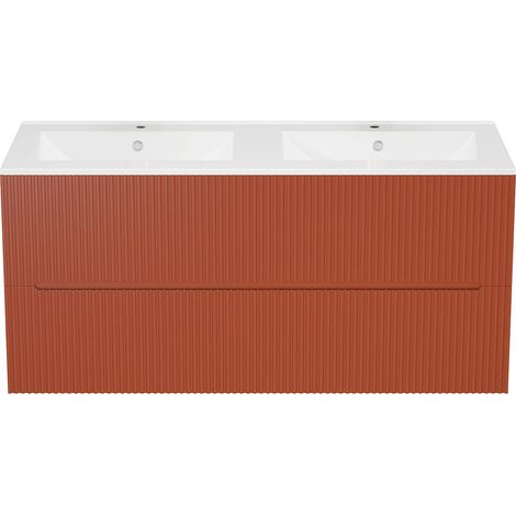 Mobile per bagno sospeso con lavabo da incasso 120 cm Con scanalature Terracotta - PAVANI (1/5)