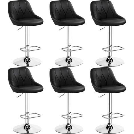 Lot de 6 Tabourets de Bar en Similicuir Hauteur Réglable de 86 cm à 107,5 cm Chaises de Bar Assise Pivotante Repose-Pied Carré Tabourets Hauts Cadre Métallique Galvanisé Noir (1/5)
