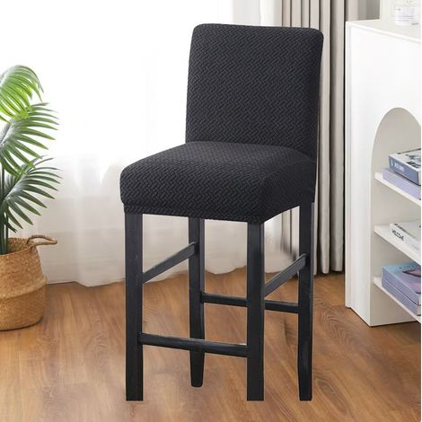 JSSEVN - Set of 2 Bar Stool Covers with Backrest, Washable Stretchable Dustproof Covers for Dining Height Bar Stools (Black) (1/5)