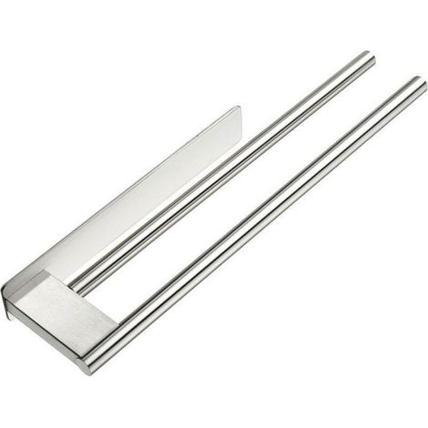 Porte-Serviettes Sans Perçage - Acier Inoxydable - Double Bras - Auto-Adhésif - Pour Salle De Bain Et Cuisine - 1 Pièce (1/5)