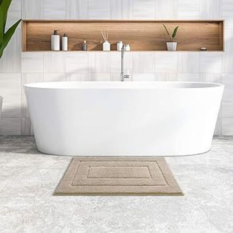 Alfombrilla de baño antideslizante color beige, 40x60 cm, microfibra, suave y absorbente, lavable a máquina, alfombrilla de ducha extragruesa. (1/3)