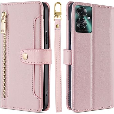 Oppo Reno 11F 5G Klapphülle, Brieftaschenfach mit Reißverschluss, Rosa (1/5)