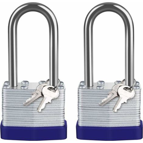 Cadenas extérieur en acier laminé 40 mm, lot de 2 cadenas étanches de très haute sécurité, longue anse en acier, pour casier de gym, abri de jardin, garage, clture, école, intérieur ext (1/5)