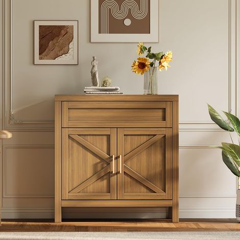 Buffet Enfilade Moderne 87 cm avec 2 Portes et 1 Tiroir, Étagère Réglable, Meuble de Rangement Cuisine/Salle à Manger, Style Noyer (1/5)