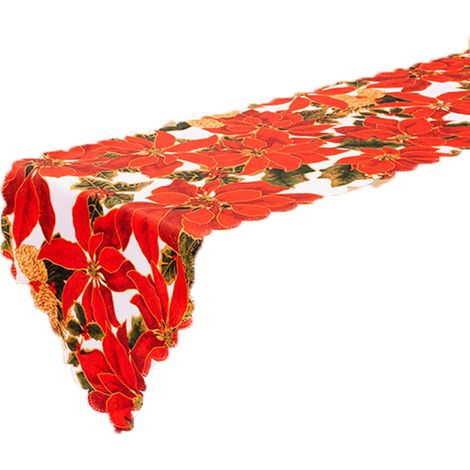 Bardusch-Chemin de Table de Noël Brodé de Luxe Holly Poinsettia Chemin de Table pour les Décorations de Noël Style 4 (1/2)