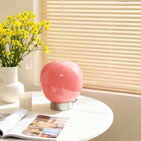 Lampe de Table en Verre Champignon, Design Minimaliste Bauhaus, 3 Couleurs de Lumière, USB, pour Chevet et Salon(rose) (1/5)