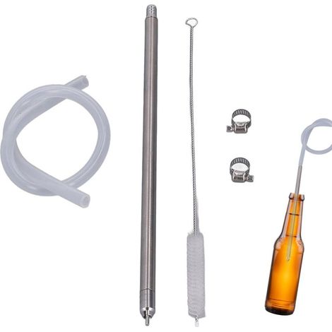 Siphon d'embouteillage automatique avec brosse, remplisseur de bouteilles à ressort en acier inoxydable de 33 cm, remplisseur de bouteilles de bière à ressort-AquaForge (1/5)