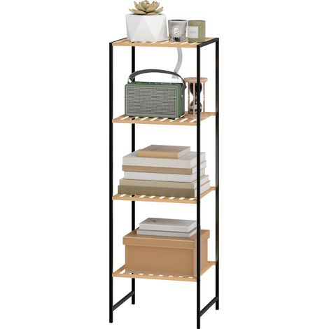 Étagère de salle de bain autoportante en bambou et acier, à 4 niveaux, 36,5 x 33 x 110 cm, couleur naturelle (1/5)