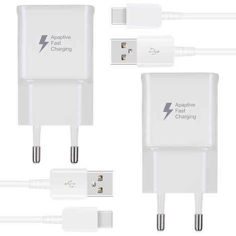 Lot de 2 Chargeurs Rapides et Adaptatifs Avec Câble de Charge USB Type C de 1,5 m pour S22 S21 S20 S10 S10e S9 S8 A71 A72 A52 A53 5G M40, Note 8/9/10/20, Pixel 2/3/XL (1/5)