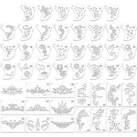 CCYKXA Set mit 46 wiederverwendbaren Gesichts-Make-up-Schablonen, weiß, 7,5 bis 12 cm, verschiedene Designs, glatte Oberflächen, für Make-up, DIY und Malerei (1/5)